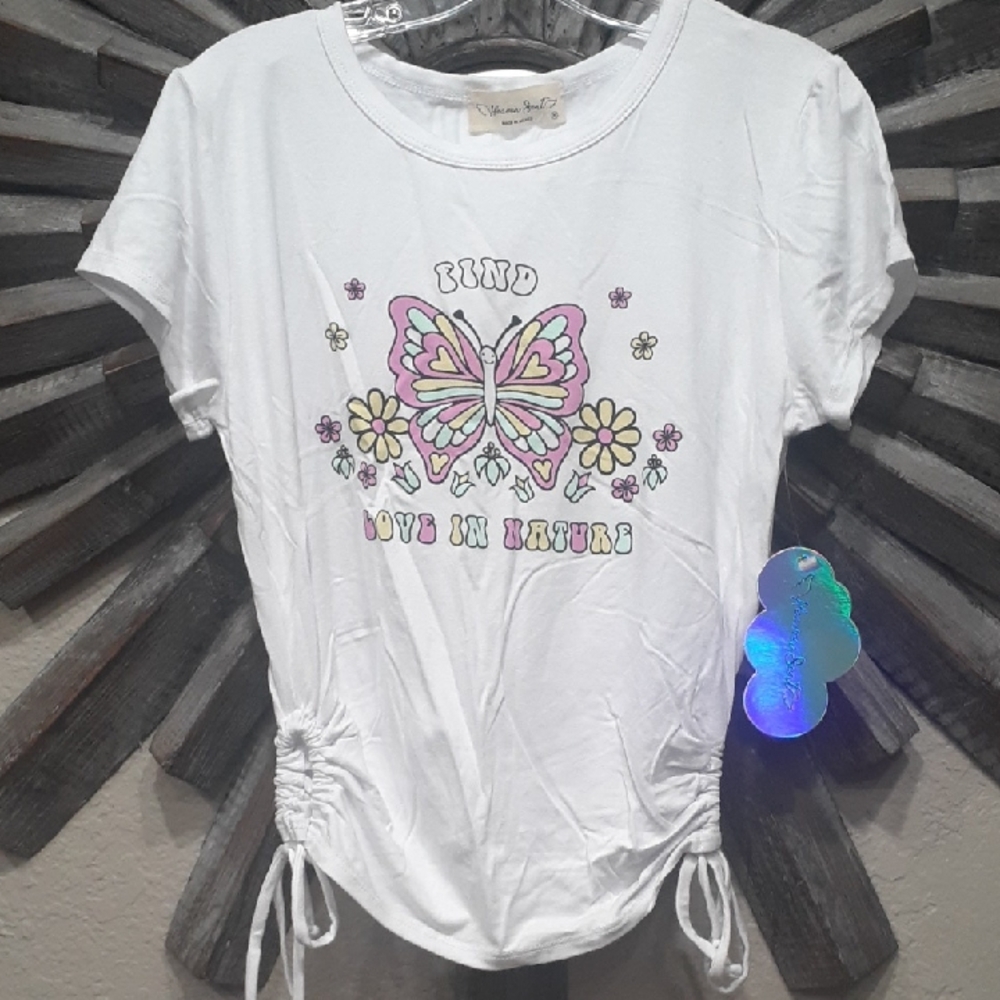 White Graphic Tee with Butterfly Design
